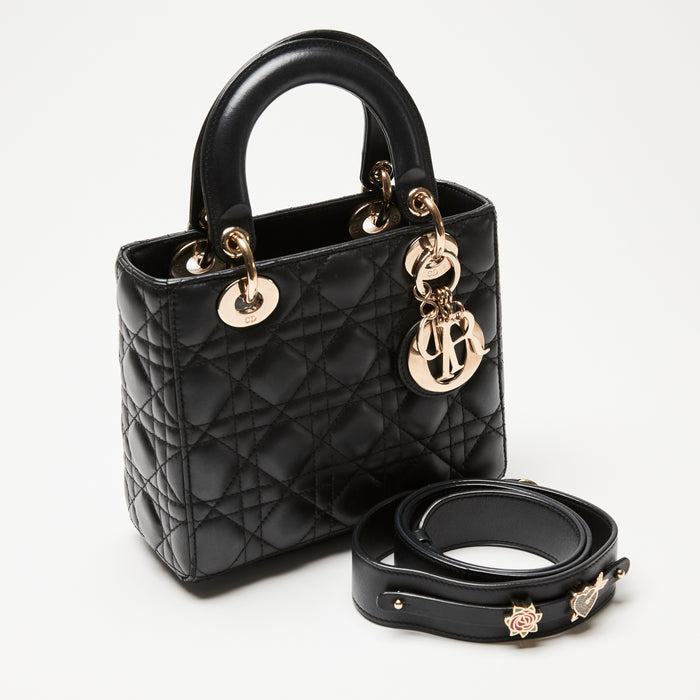 Dior Black Cannage Lambskin Leather Small Lady Dior Handbag