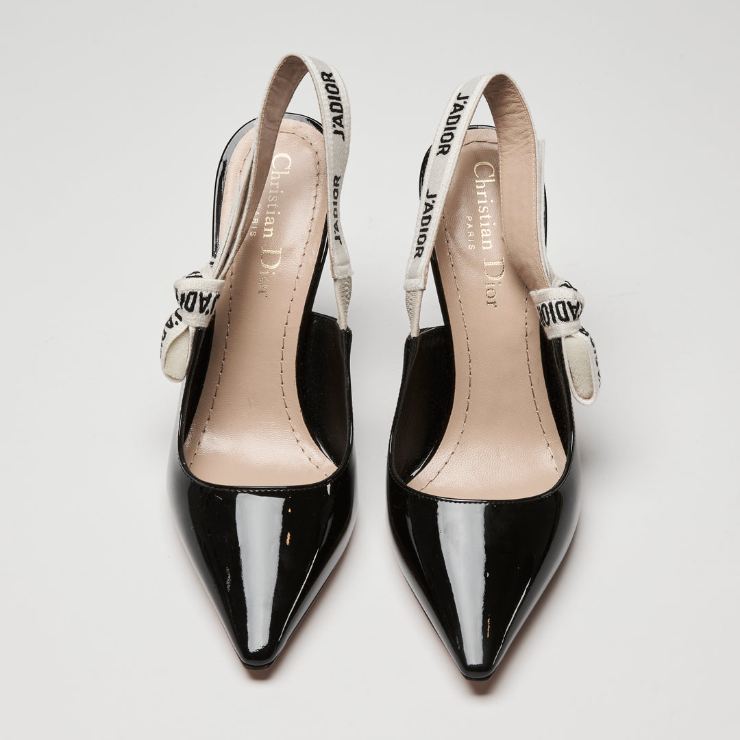 Dior Black Patent Leather J'Adior Slingbacks Size 35.5