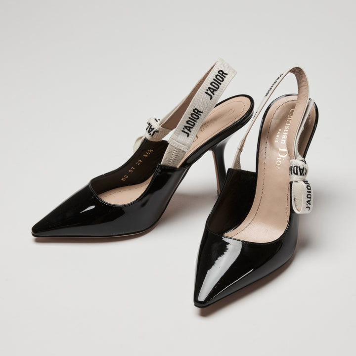 Dior Black Patent Leather J'Adior Slingbacks Size 35.5