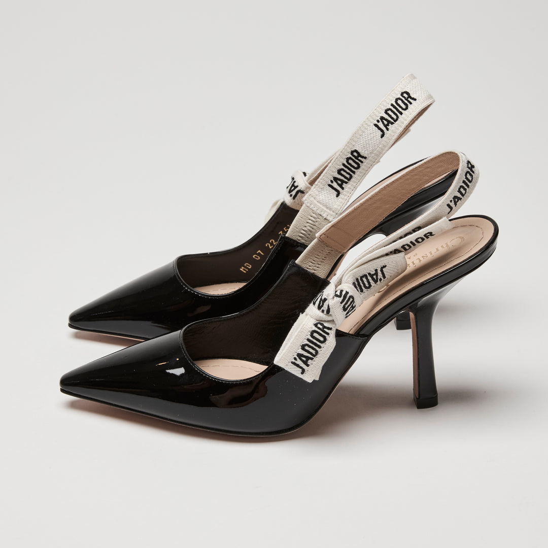Dior Black Patent Leather J'Adior Slingbacks Size 35.5