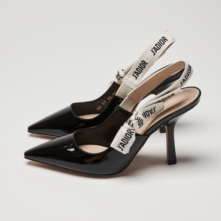 Dior Black Patent Leather J'Adior Slingbacks Size 35.5