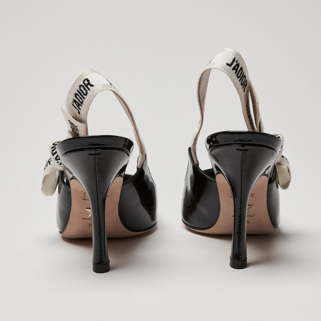Dior Black Patent Leather J'Adior Slingbacks Size 35.5