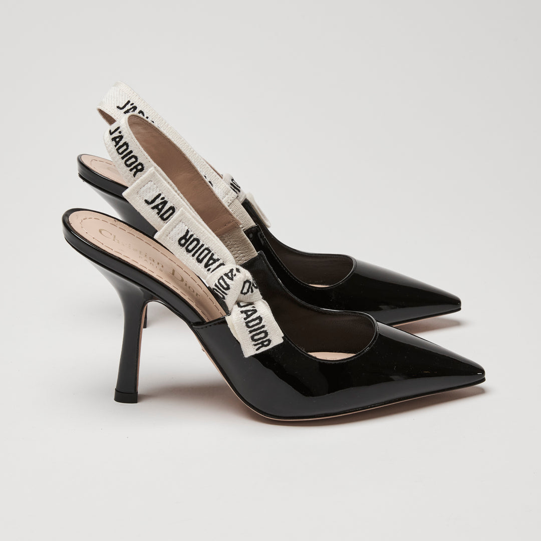 Dior Black Patent Leather J'Adior Slingbacks Size 35.5