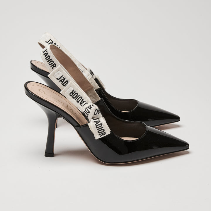 Dior Black Patent Leather J'Adior Slingbacks Size 35.5