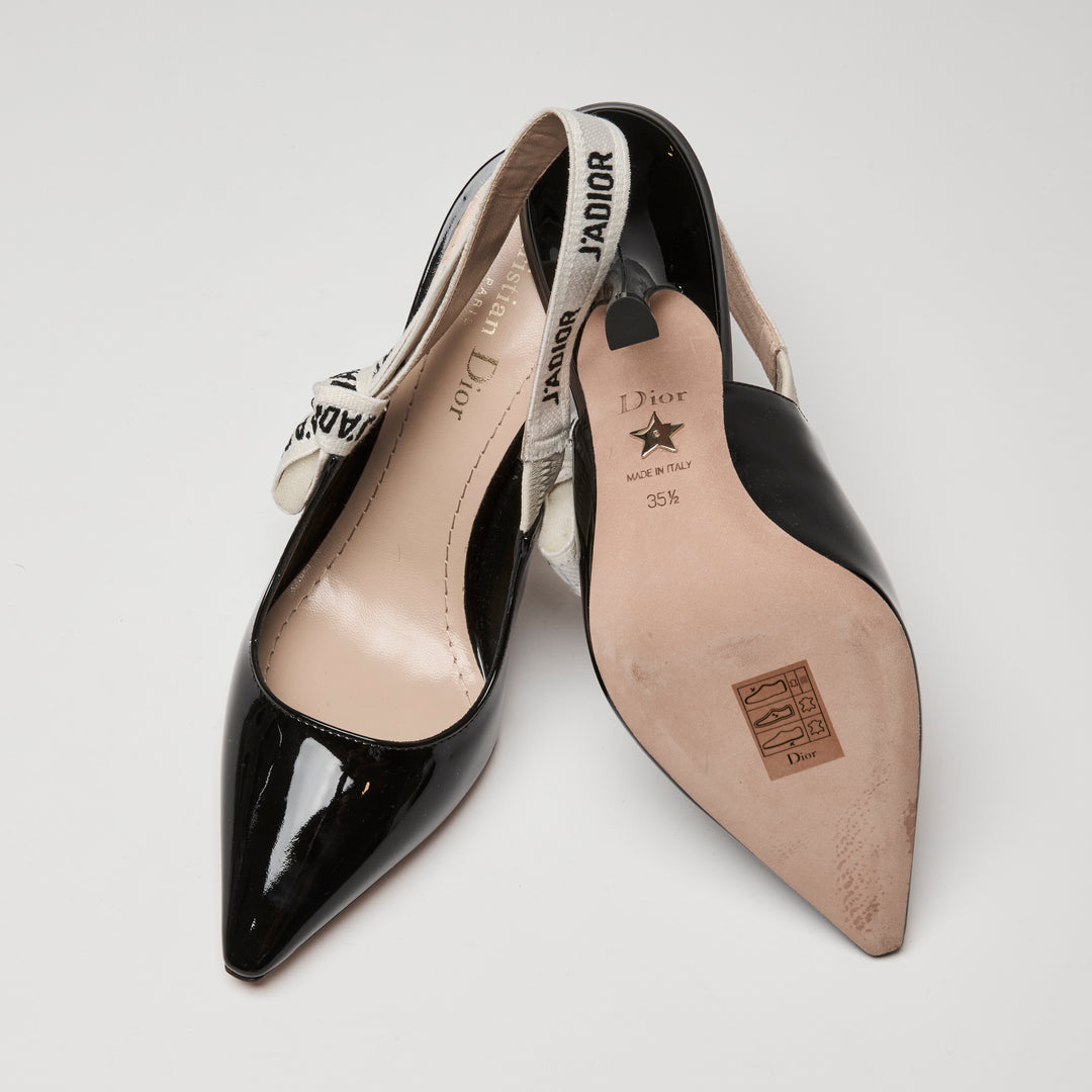 Dior Black Patent Leather J'Adior Slingbacks Size 35.5
