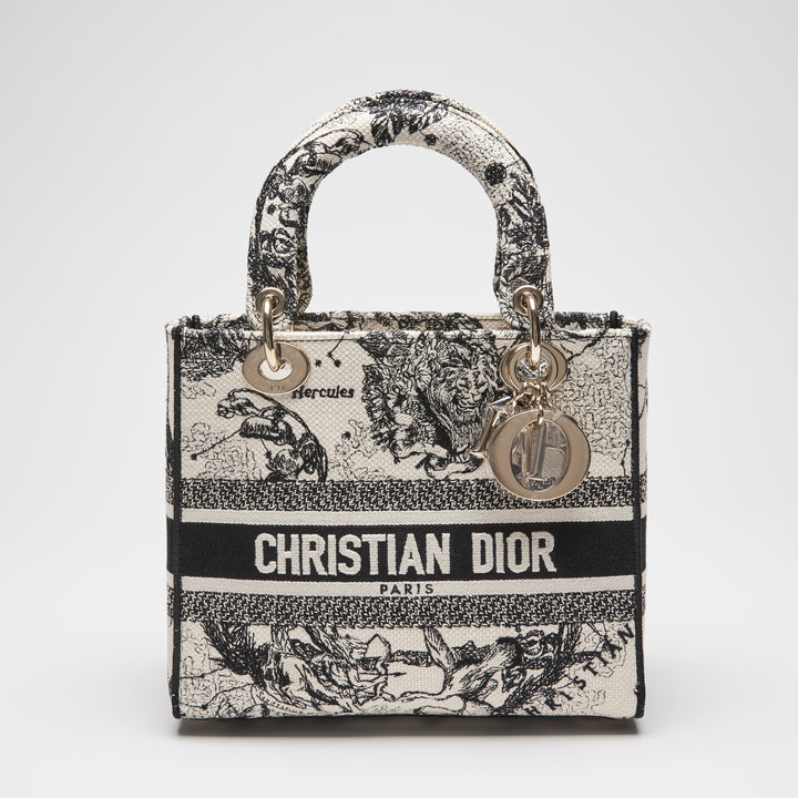 Dior Black & White Toile de Jouy Canvas Medium Lady D-Lite Handbag