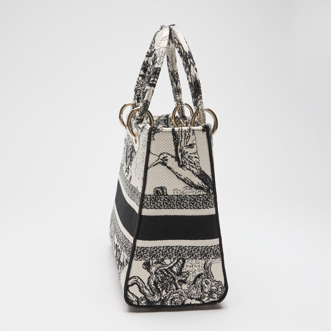 Dior Black & White Toile de Jouy Canvas Medium Lady D-Lite Handbag
