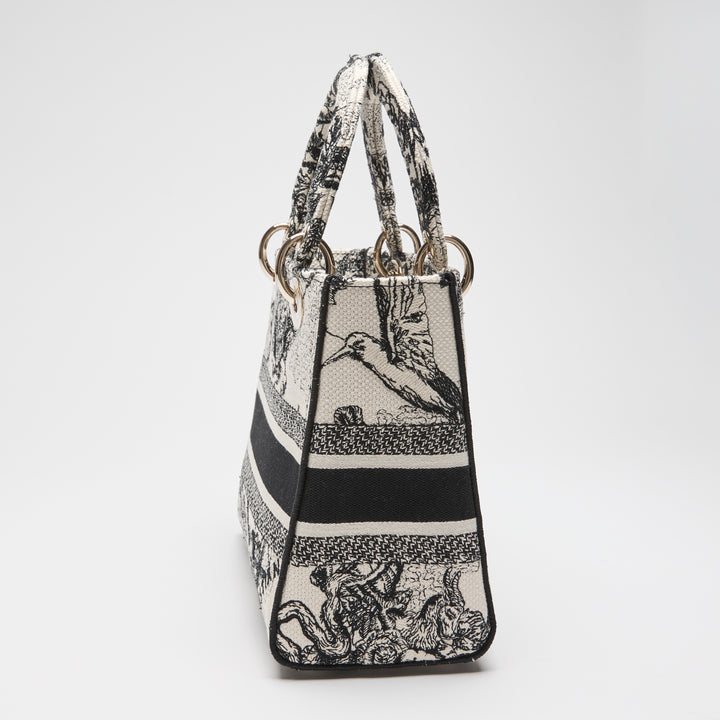 Dior Black & White Toile de Jouy Canvas Medium Lady D-Lite Handbag