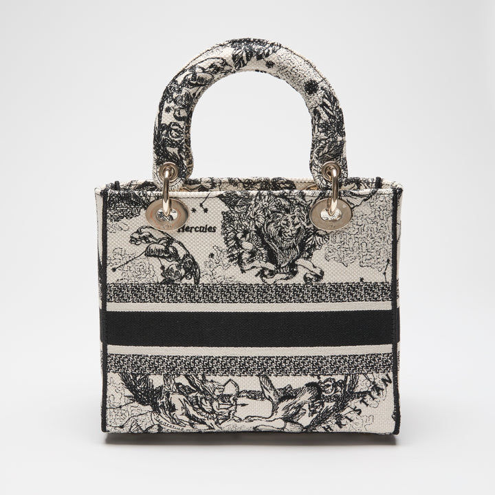 Dior Black & White Toile de Jouy Canvas Medium Lady D-Lite Handbag