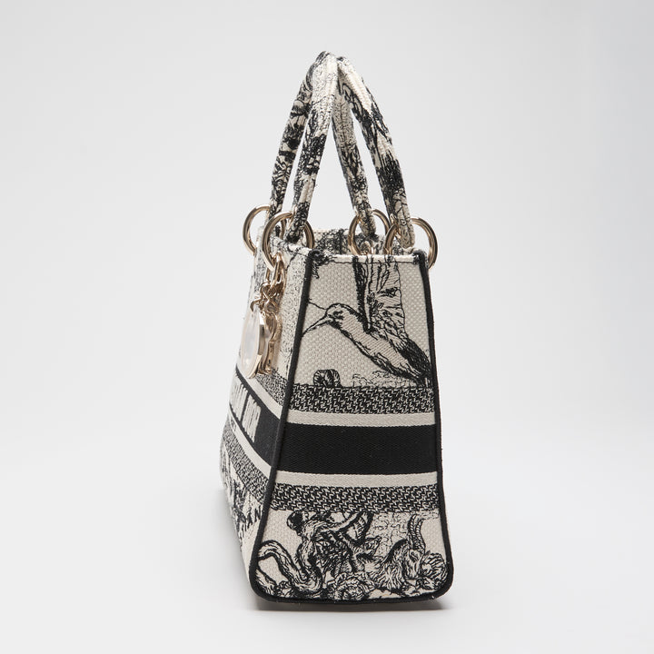 Dior Black & White Toile de Jouy Canvas Medium Lady D-Lite Handbag