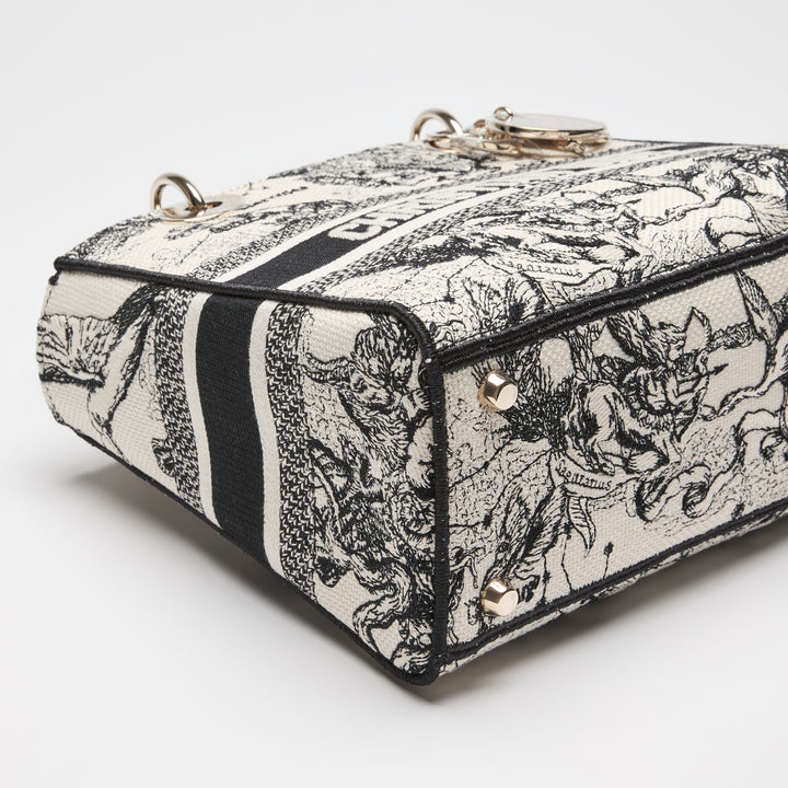 Dior Black & White Toile de Jouy Canvas Medium Lady D-Lite Handbag