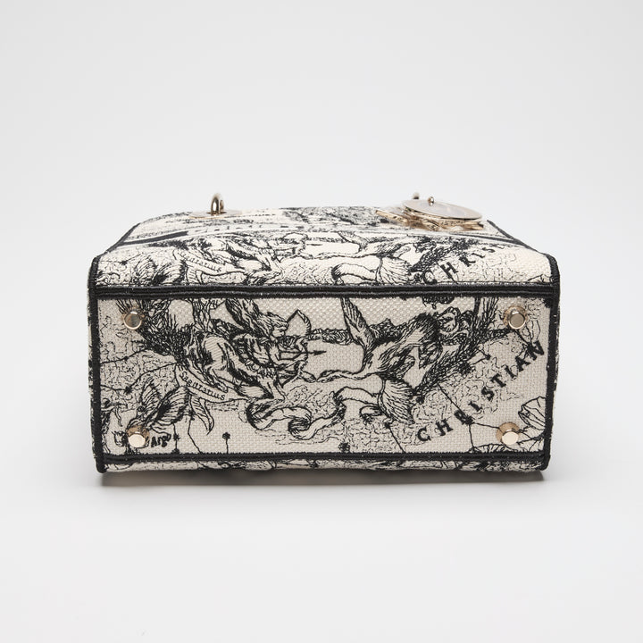 Dior Black & White Toile de Jouy Canvas Medium Lady D-Lite Handbag