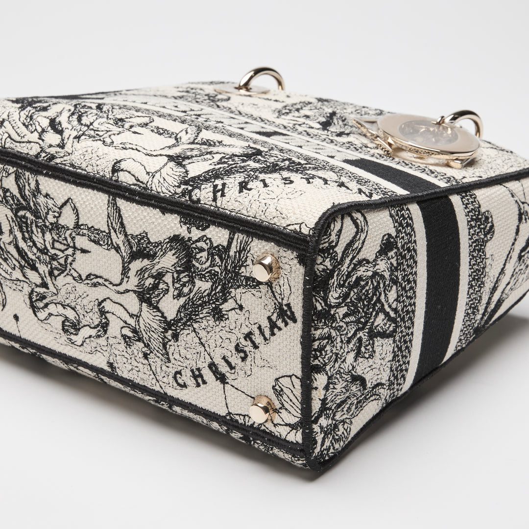 Dior Black & White Toile de Jouy Canvas Medium Lady D-Lite Handbag