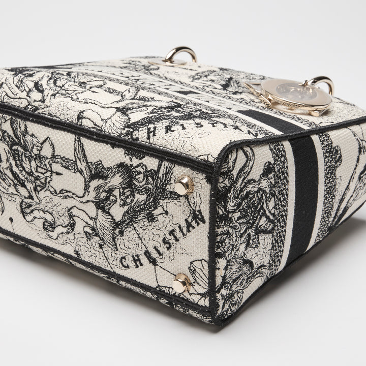 Dior Black & White Toile de Jouy Canvas Medium Lady D-Lite Handbag