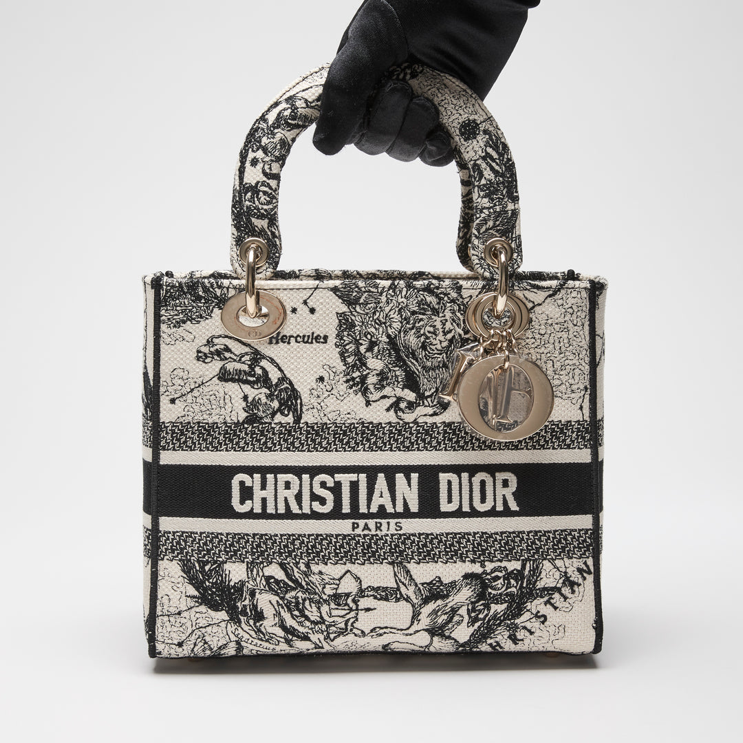 Dior Black & White Toile de Jouy Canvas Medium Lady D-Lite Handbag