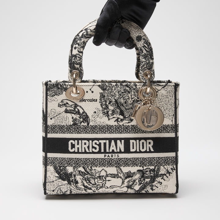 Dior Black & White Toile de Jouy Canvas Medium Lady D-Lite Handbag