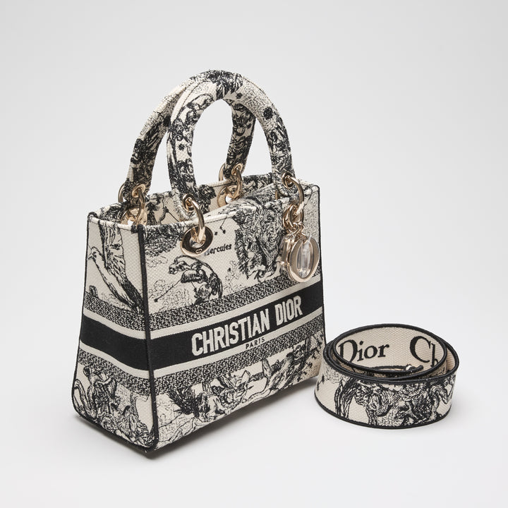 Dior Black & White Toile de Jouy Canvas Medium Lady D-Lite Handbag