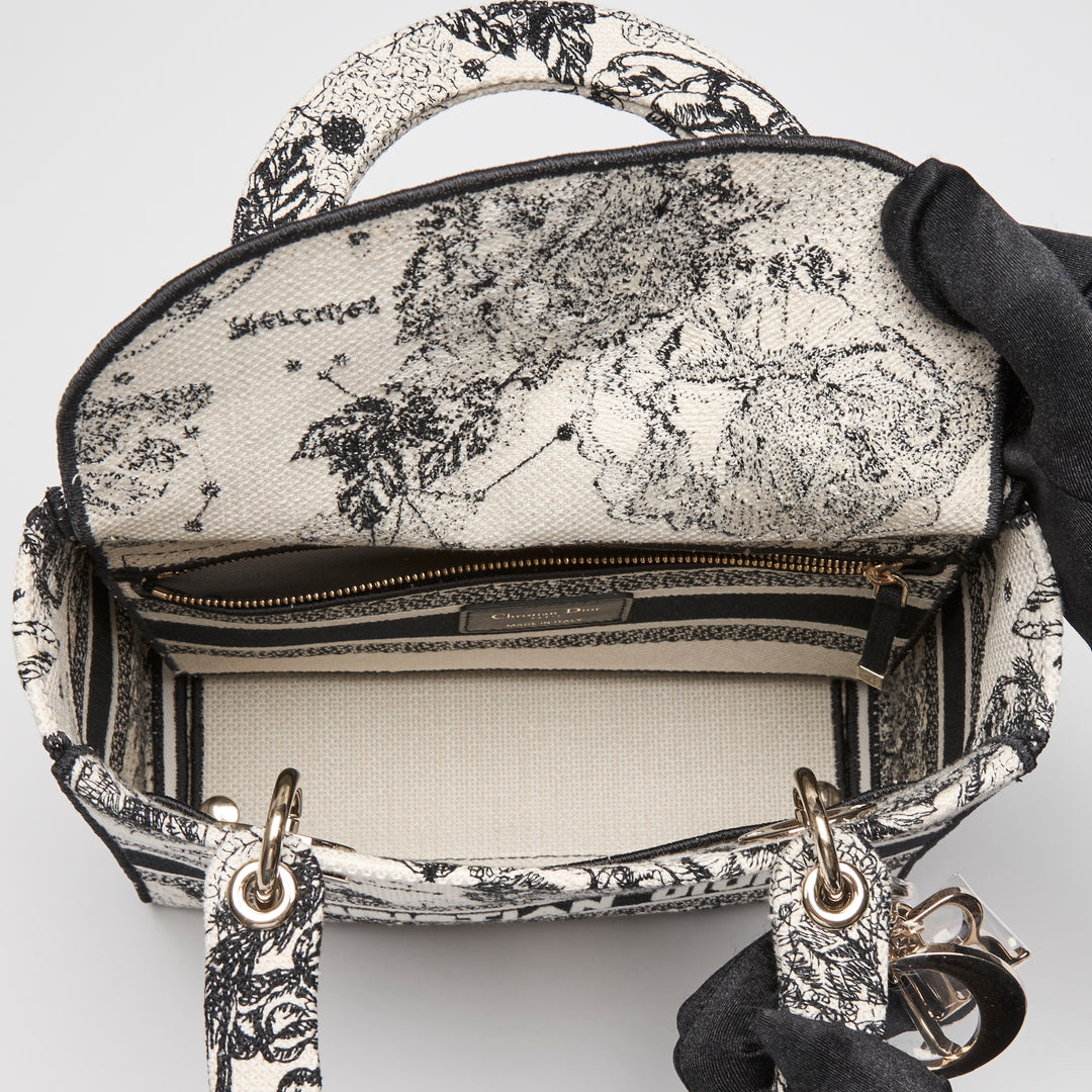 Dior Black & White Toile de Jouy Canvas Medium Lady D-Lite Handbag