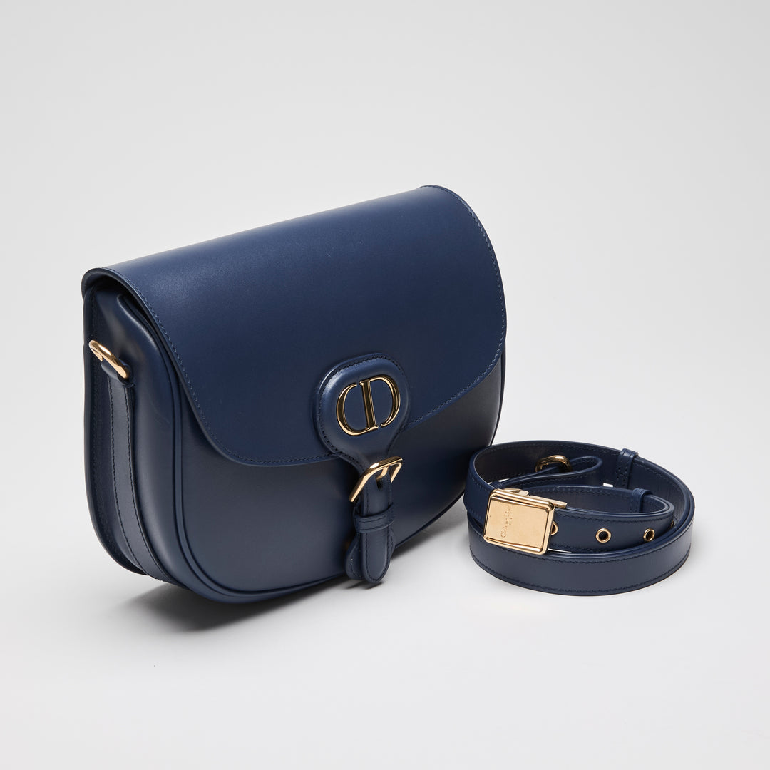 Dior Navy Blue Box Calfskin Leather Medium Bobby Bag