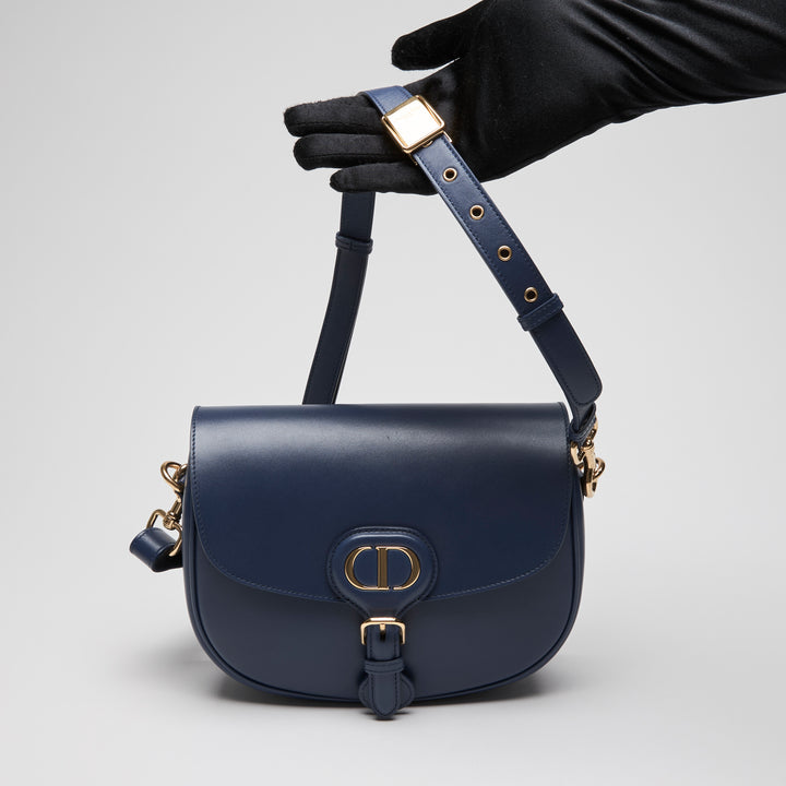Dior Navy Blue Box Calfskin Leather Medium Bobby Bag