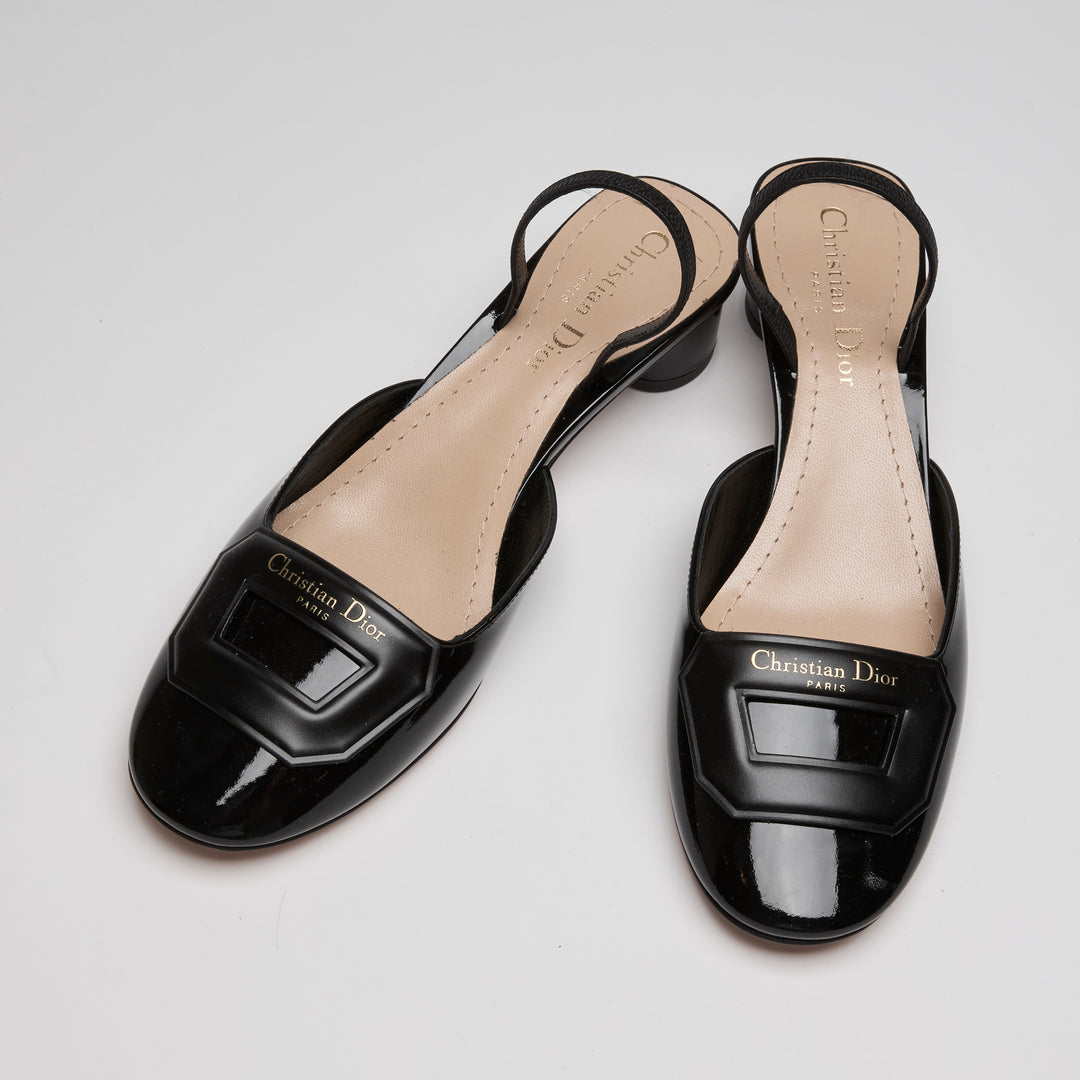 Dior Black Patent Leather Day Slingbacks Size 38