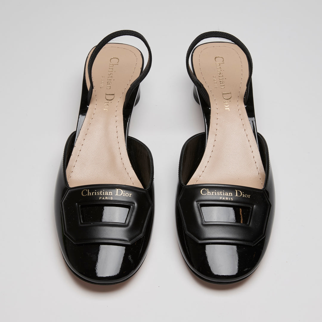 Dior Black Patent Leather Day Slingbacks Size 38