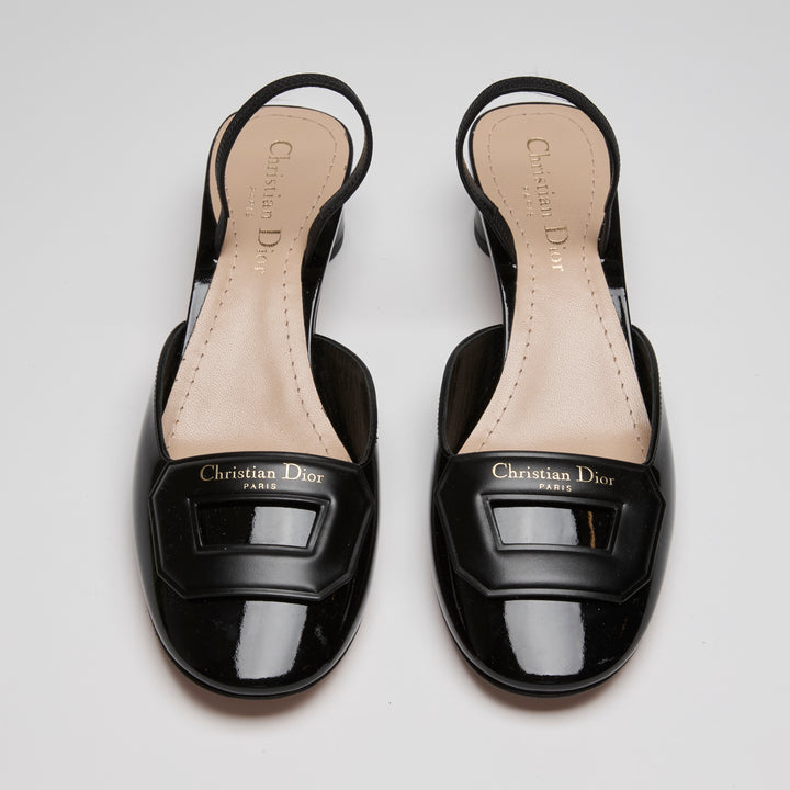 Dior Black Patent Leather Day Slingbacks Size 38