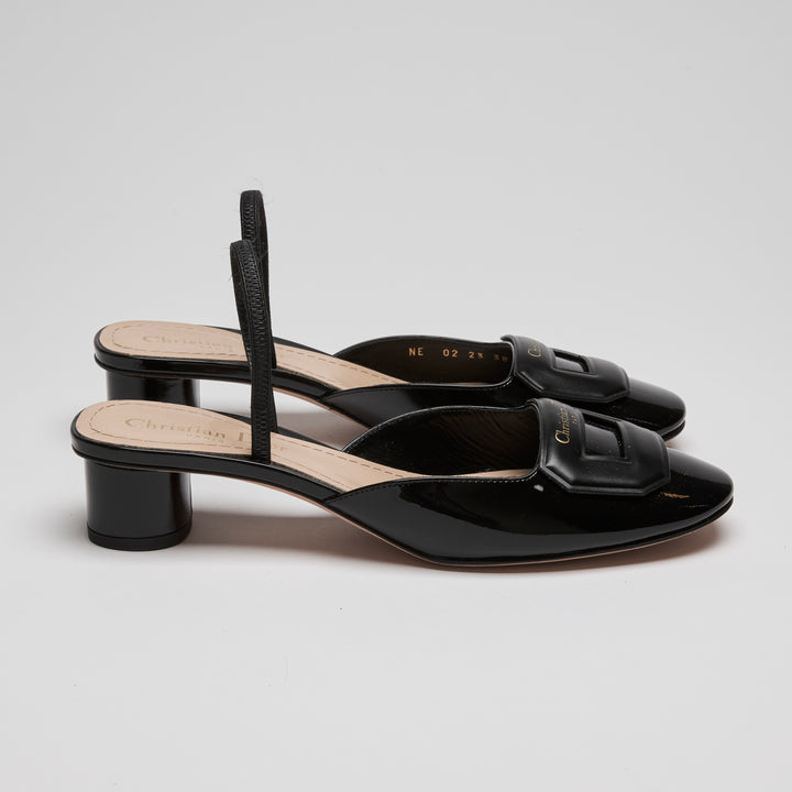 Dior Black Patent Leather Day Slingbacks Size 38