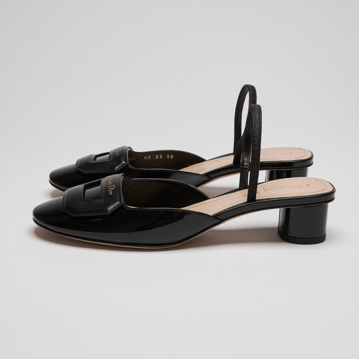 Dior Black Patent Leather Day Slingbacks Size 38