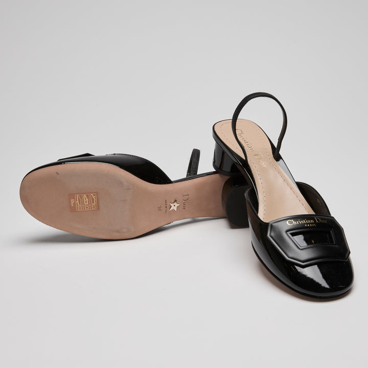 Dior Black Patent Leather Day Slingbacks Size 38