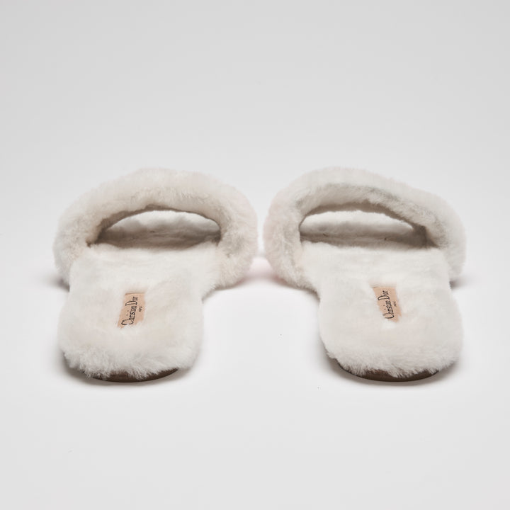 Dior White Shearling Dway Slides with Pink Logo Size 38.5