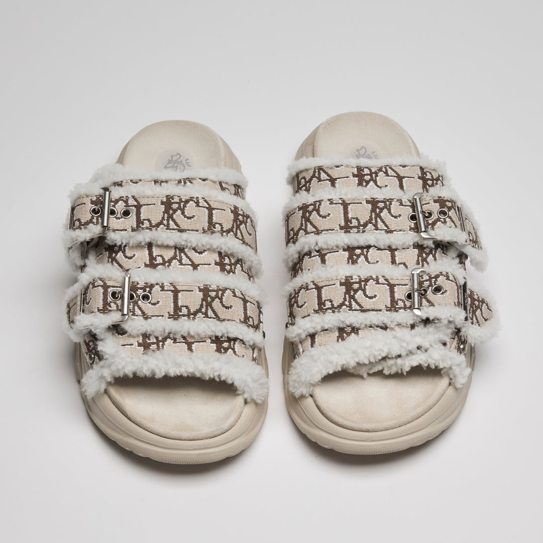 Dior Beige Oblique Jacquard & Shearling H-Town Sandals Size 41