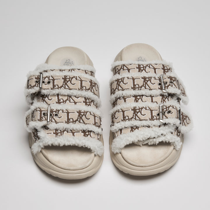 Dior Beige Oblique Jacquard & Shearling H-Town Sandals Size 41
