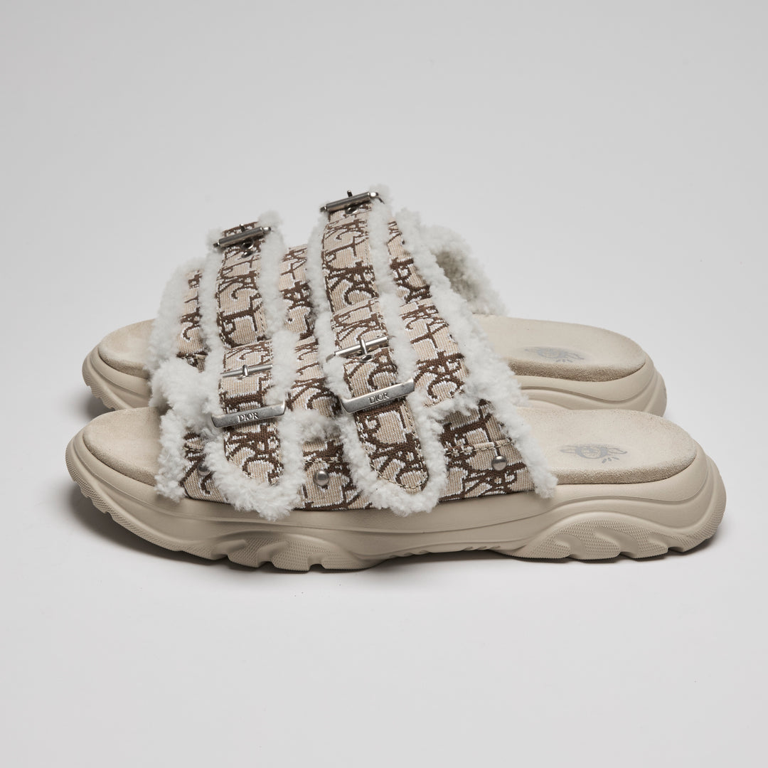 Dior Beige Oblique Jacquard & Shearling H-Town Sandals Size 41
