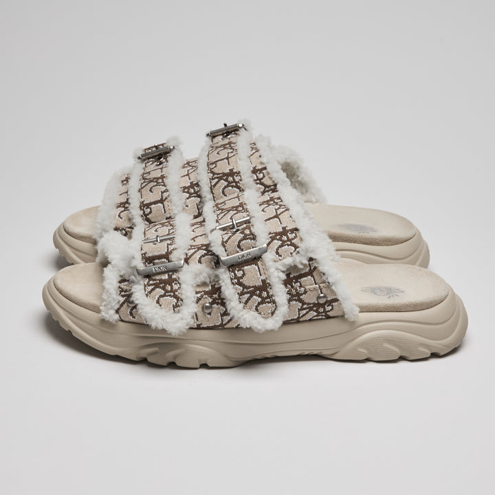 Dior Beige Oblique Jacquard & Shearling H-Town Sandals Size 41