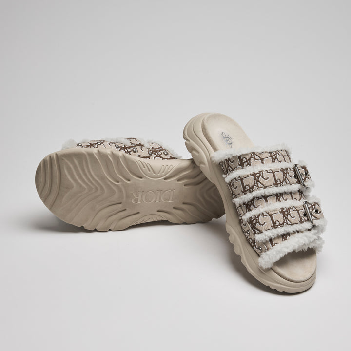 Dior Beige Oblique Jacquard & Shearling H-Town Sandals Size 41