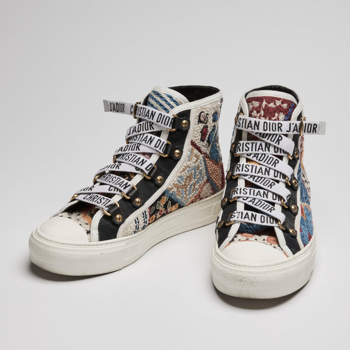 Dior Black Multicolour Canvas Peace and Love Walk'N'Dior Hightop Sneakers Size 37.5