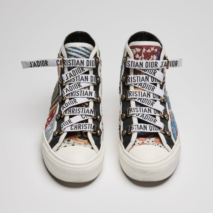 Dior Black Multicolour Canvas Peace and Love Walk'N'Dior Hightop Sneakers Size 37.5
