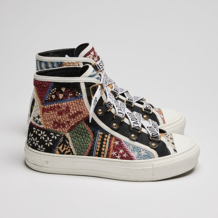 Dior Black Multicolour Canvas Peace and Love Walk'N'Dior Hightop Sneakers Size 37.5