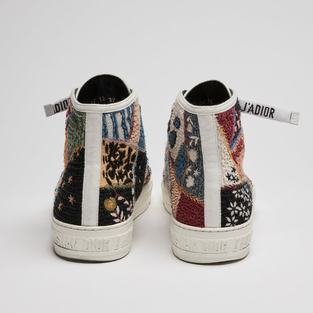 Dior Black Multicolour Canvas Peace and Love Walk'N'Dior Hightop Sneakers Size 37.5