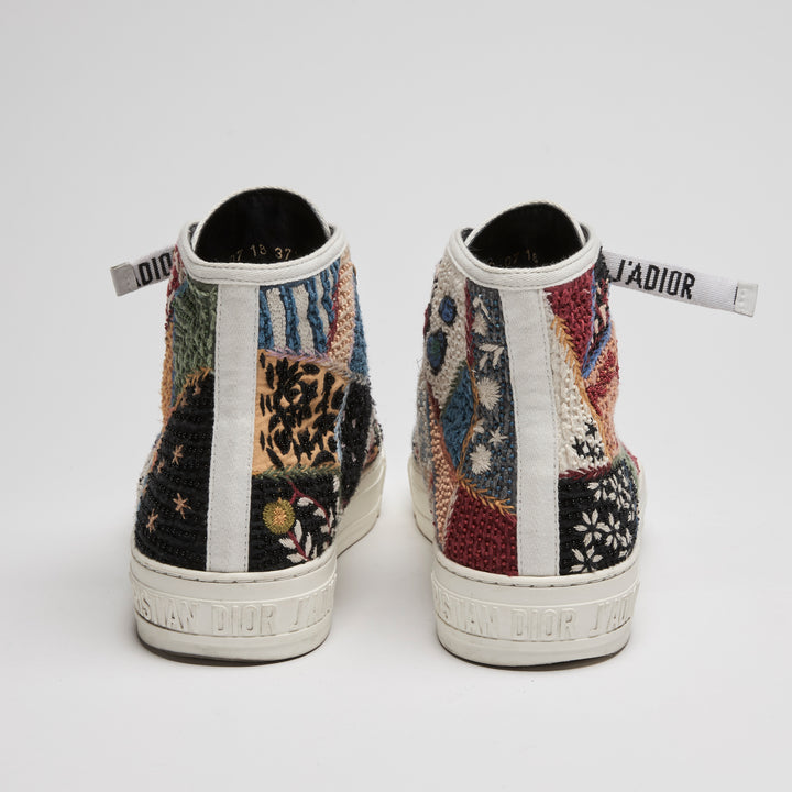 Dior Black Multicolour Canvas Peace and Love Walk'N'Dior Hightop Sneakers Size 37.5
