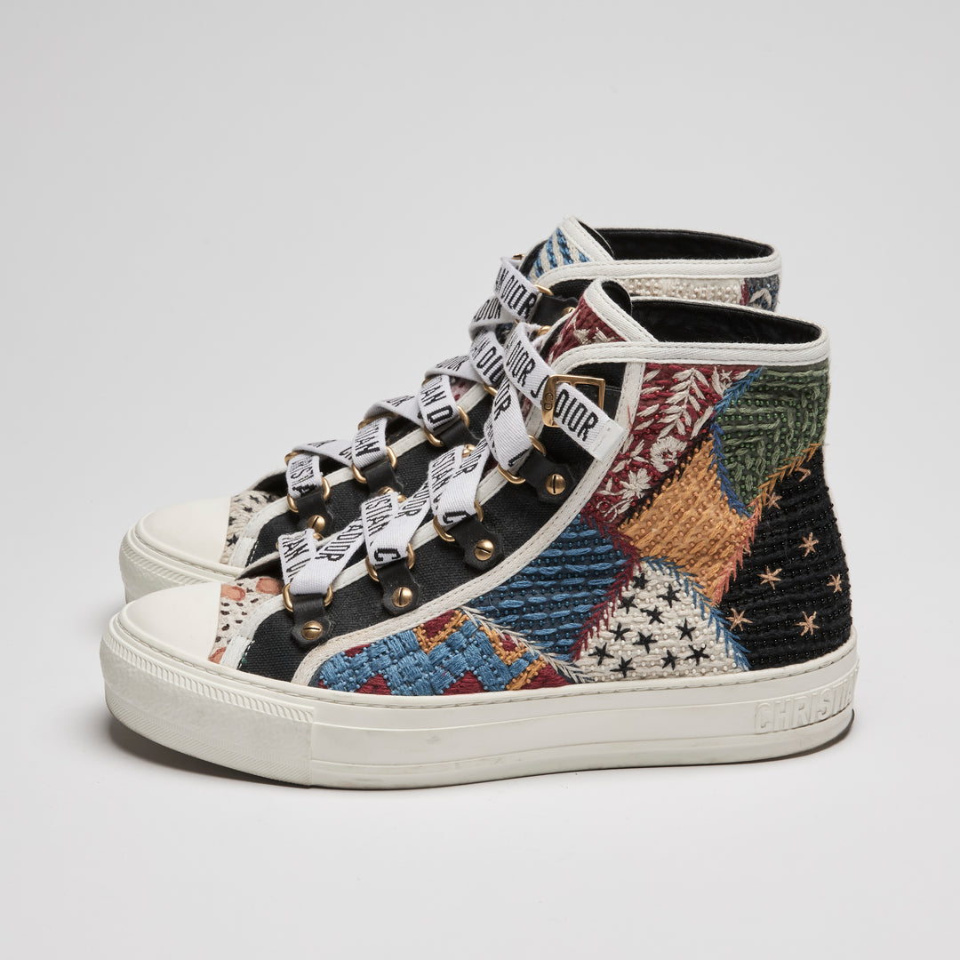 Dior Black Multicolour Canvas Peace and Love Walk'N'Dior Hightop Sneakers Size 37.5