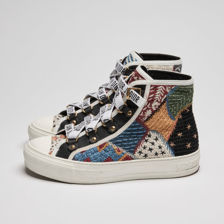 Dior Black Multicolour Canvas Peace and Love Walk'N'Dior Hightop Sneakers Size 37.5
