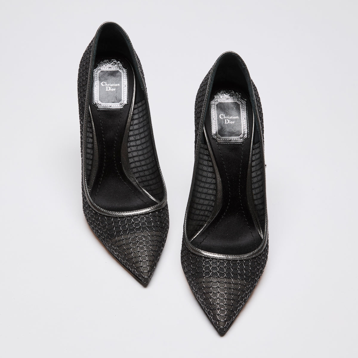 Christian Dior Silver Black Metallic Mesh Pointy Pumps Size 36.5