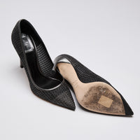 Christian Dior Silver Black Metallic Mesh Pointy Pumps Size 36.5