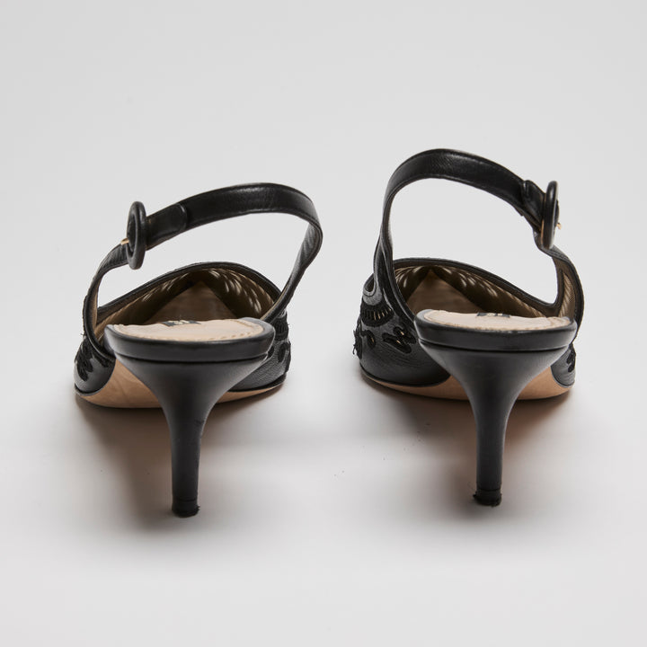 Dolce & Gabbana Black Calf Leather Mesh Slingbacks Size 39