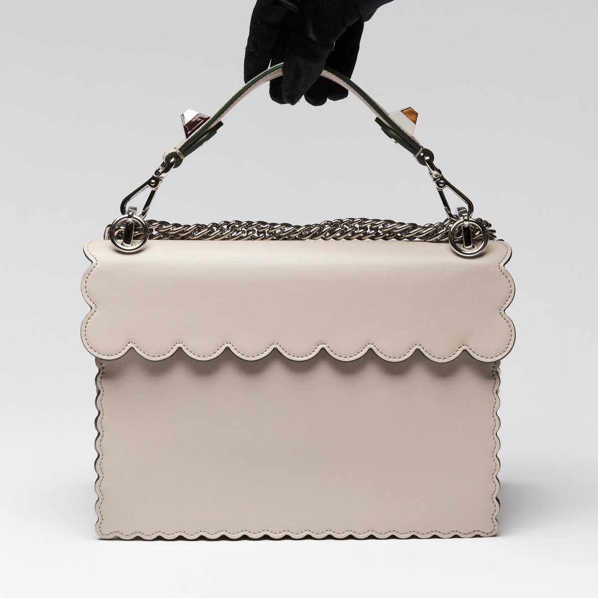 Fendi Smooth Leather Grey Kan I Scalloped Shoulder Bag