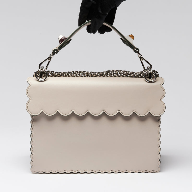 Fendi Smooth Leather Grey Kan I Scalloped Shoulder Bag