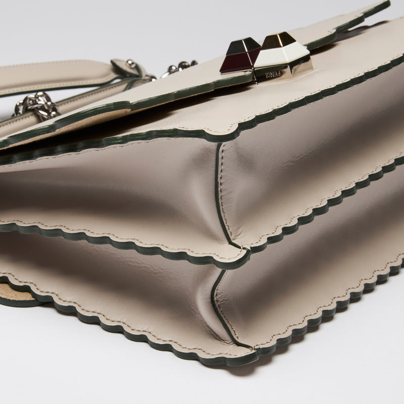 Fendi Smooth Leather Grey Kan I Scalloped Shoulder Bag