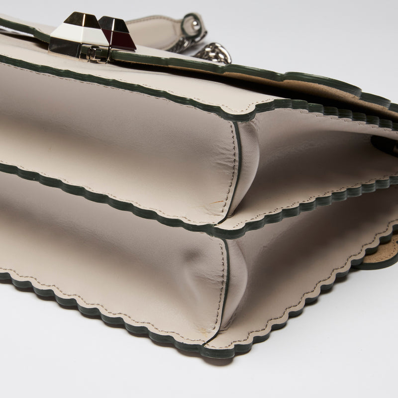 Fendi Smooth Leather Grey Kan I Scalloped Shoulder Bag